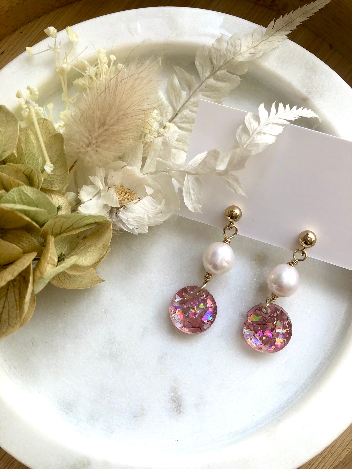 Festive Collection - Pink Glitter Baroque Pearl Stud Dangles