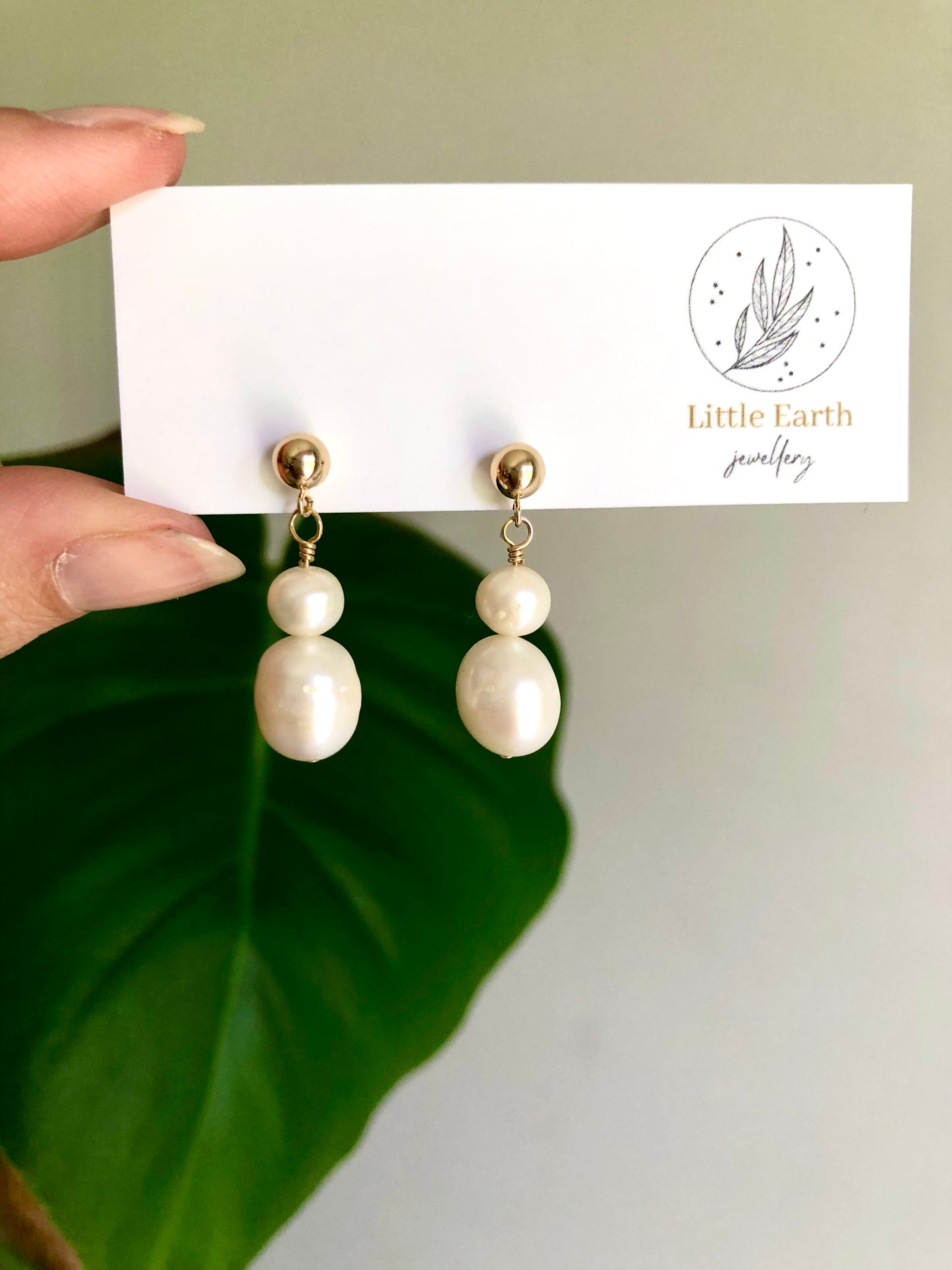 Greta Earrings - Double Round Pearl Drop Stud Earrings