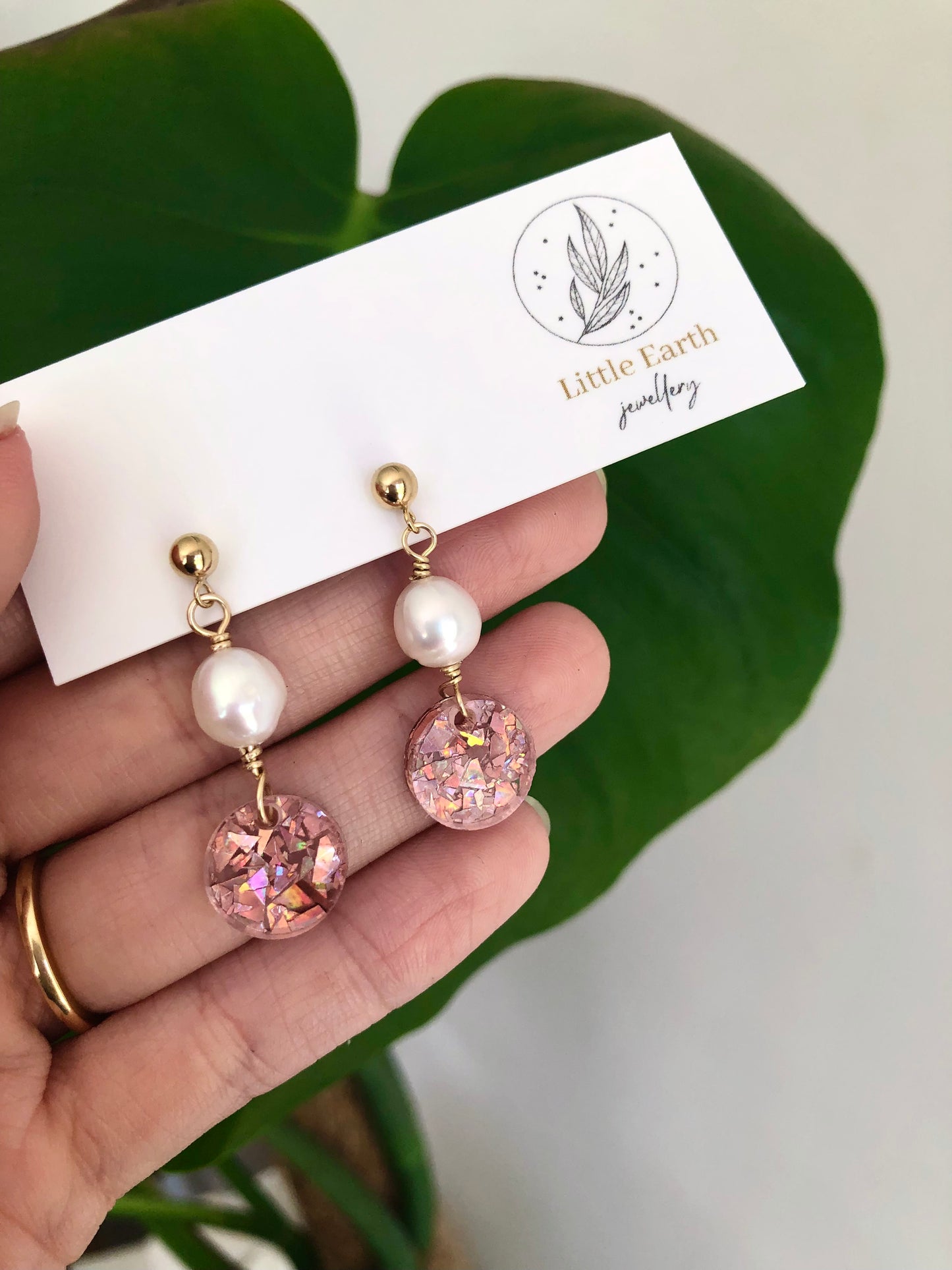 Festive Collection - Pink Glitter Baroque Pearl Stud Dangles