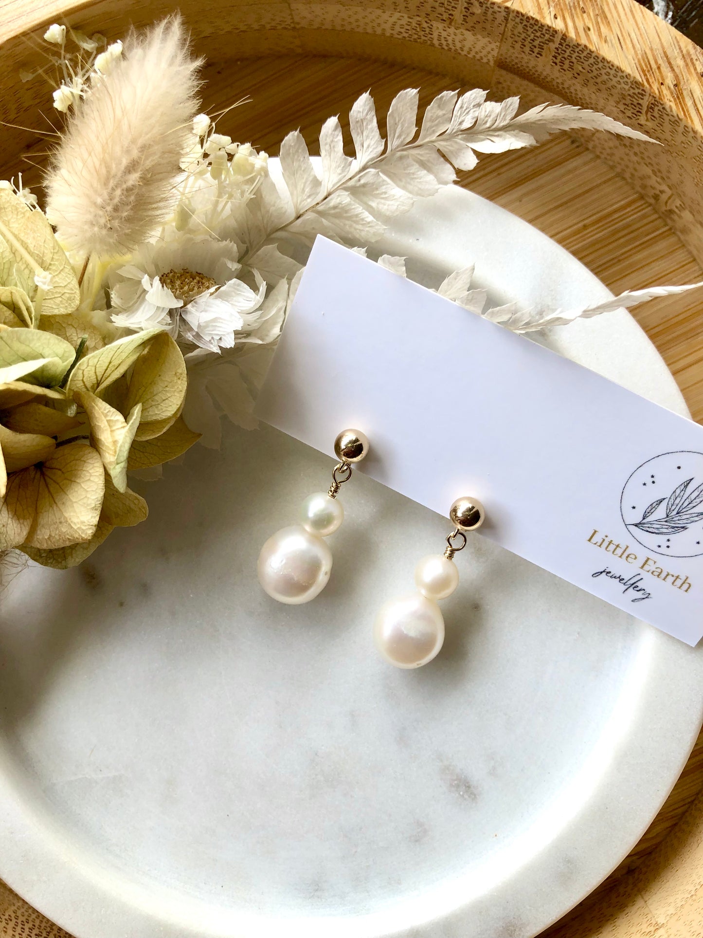 Greta Earrings - Double Round Pearl Drop Stud Earrings