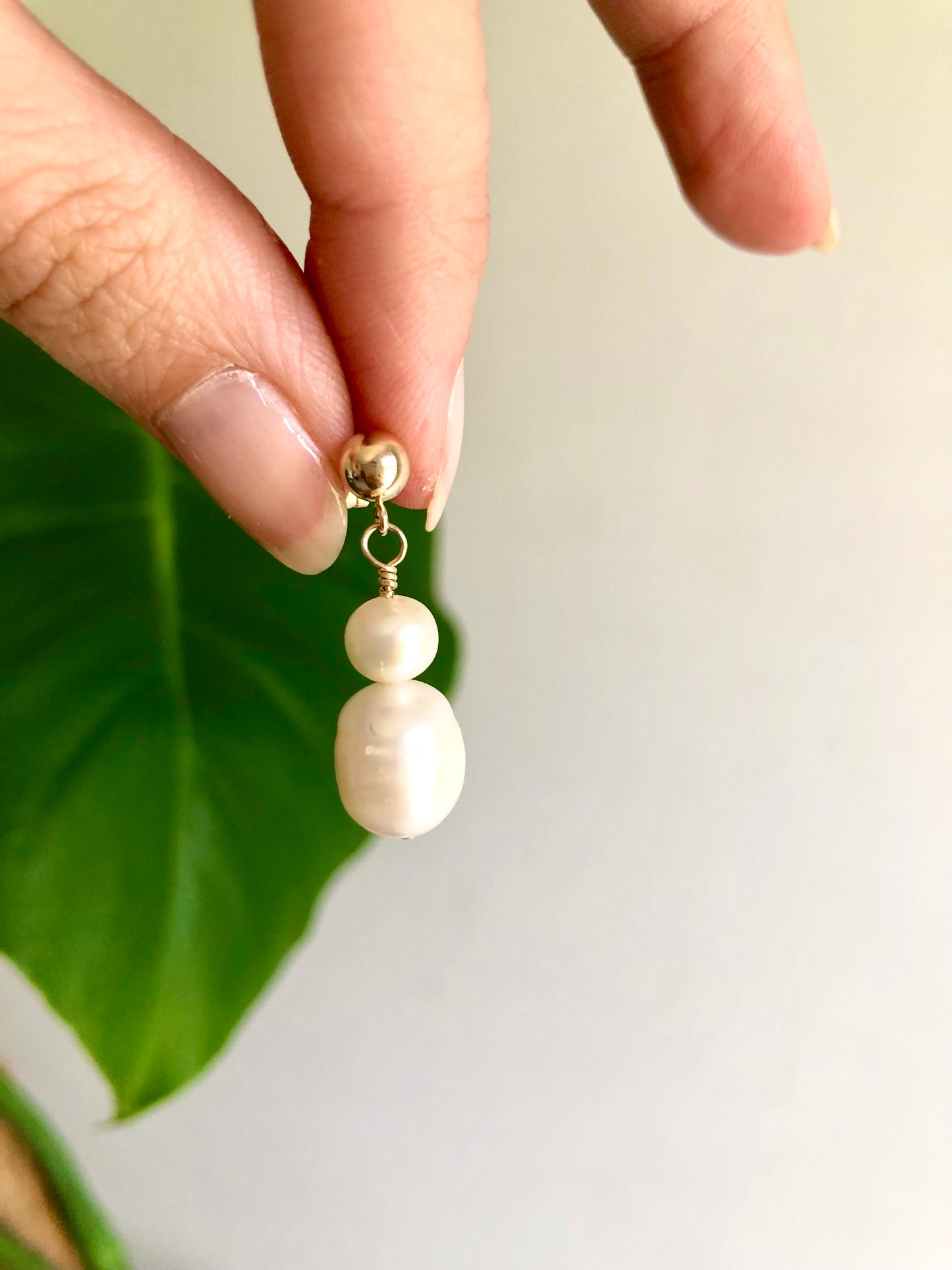 Greta Earrings - Double Round Pearl Drop Stud Earrings