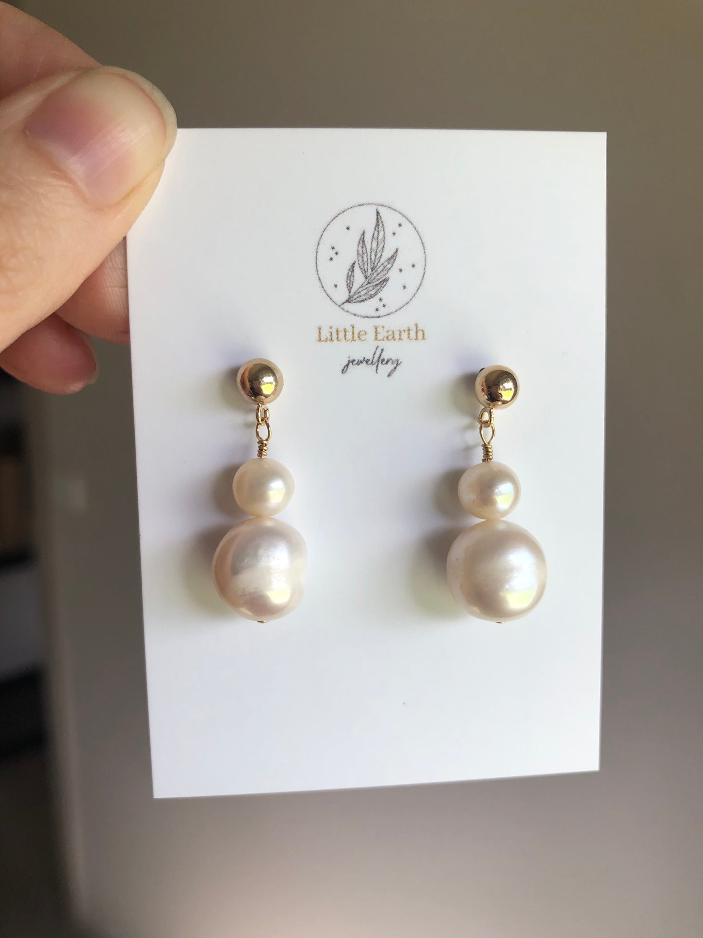 Greta Earrings - Double Round Pearl Drop Stud Earrings